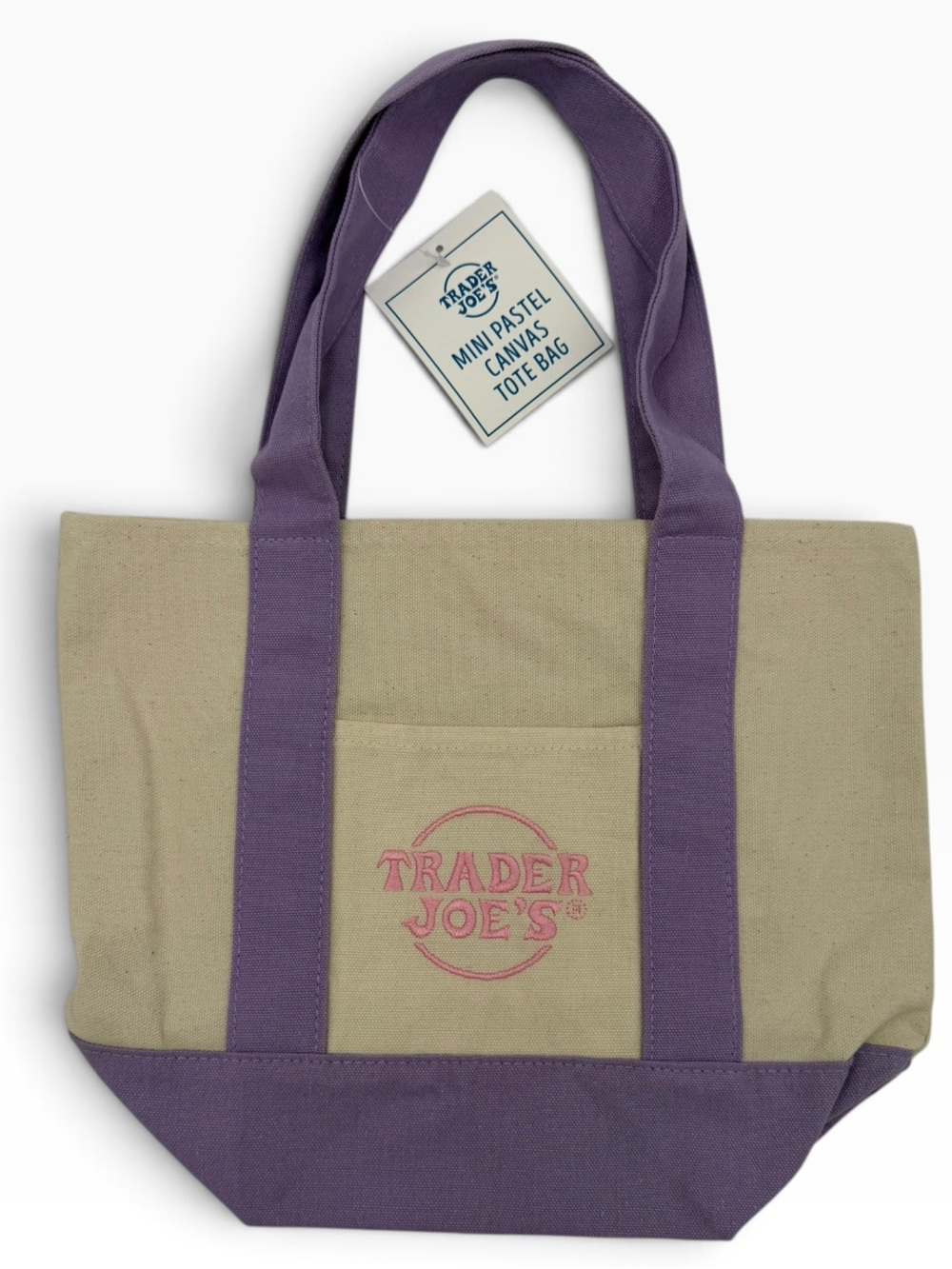 Trader Joe’s Mini Canvas Tote Bag Lavender & Cream NWT Viral Reusable Bag